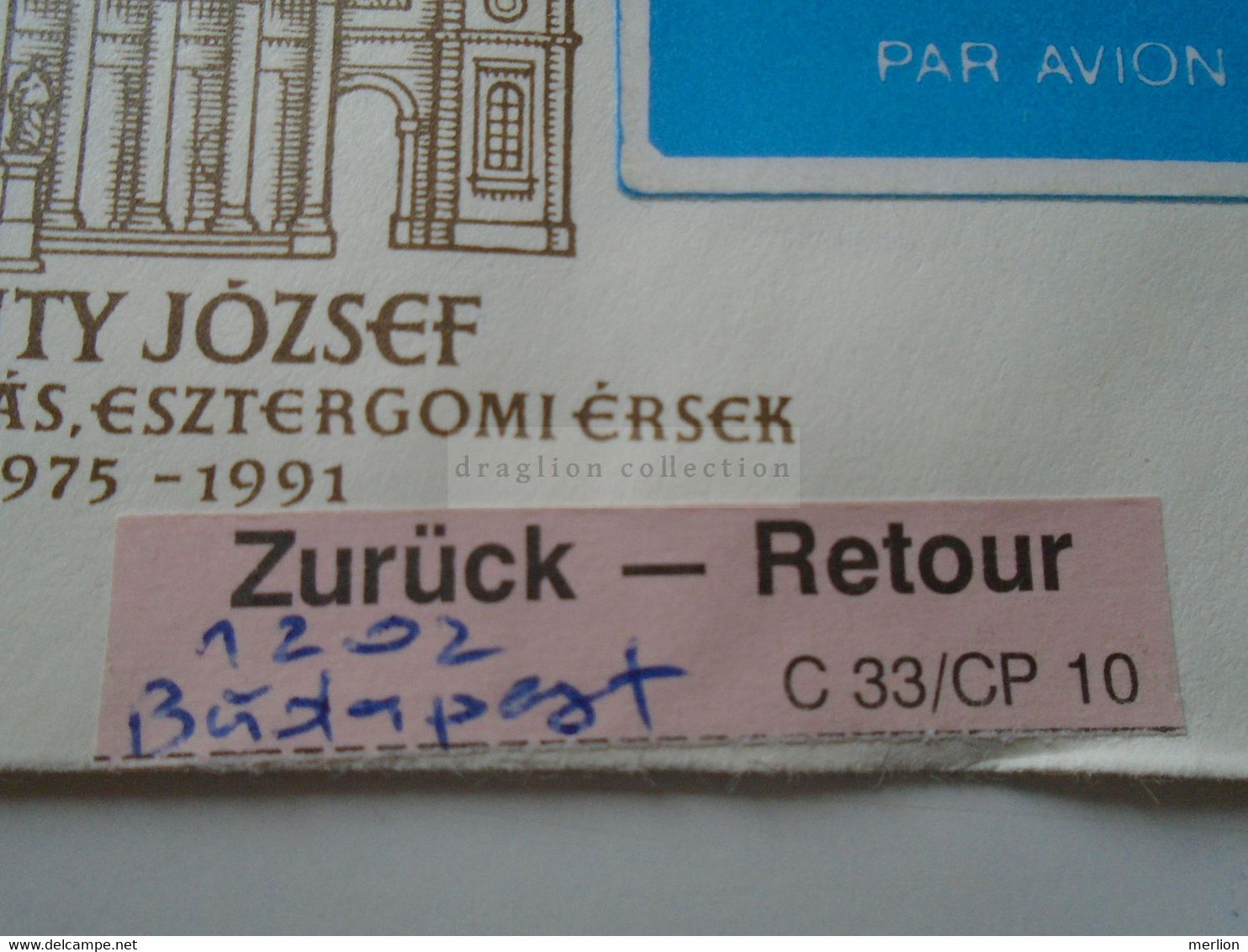 D187149 Returned Cover - Hungary  Sent To Austria Mariazell - -Mindszenthy - Esztergom - Zurück -Retour   1992 - Briefe U. Dokumente