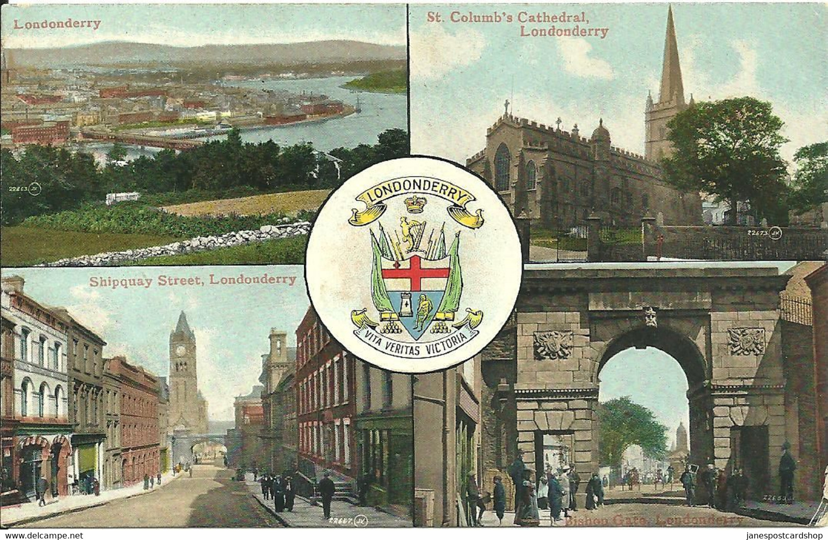 COLOURED MULTIVIEW - LONDONDERRY - ST COLBUMB'S CATHEDRAL - SHIPQUAY STREET - BISHON GATE - NORTHERN IRELAND - Londonderry