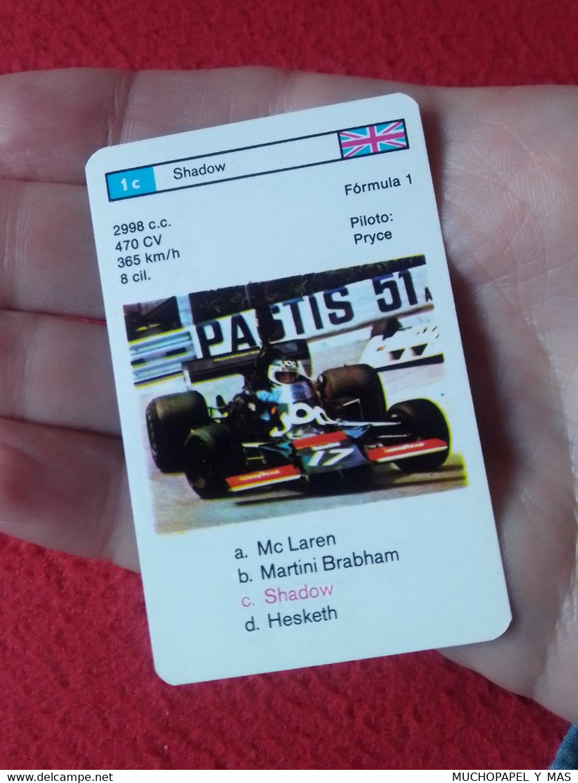 CROMO CARTA NAIPE MINICARTA CARD O SIMIL F1 FORMULA 1 RACE CARS CARRERAS AUTOS SHADOW PILOTO PRYCE UNITED KINGDOM COCHE - Automobile - F1