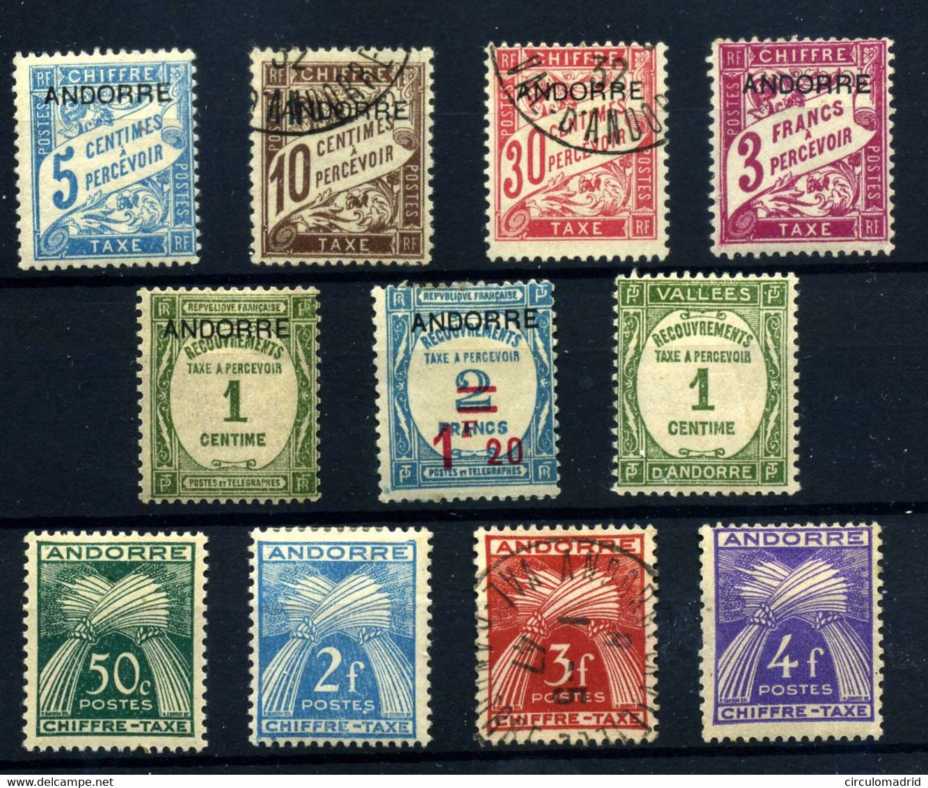 Andorra Francesa (tasas) Nº 1/3,8/9,13,16, 23,26/28. Años 1931/46 - Used Stamps