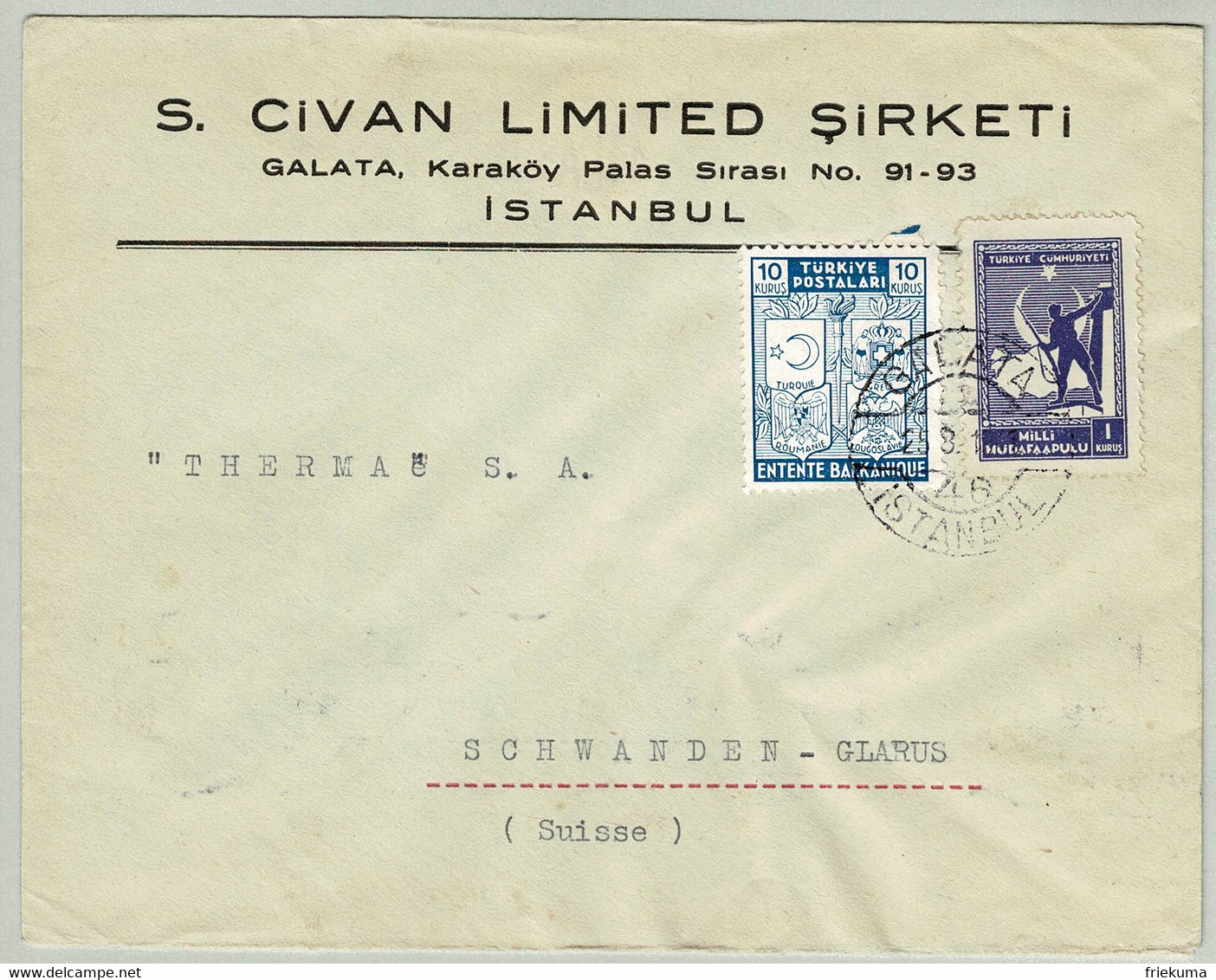 Türkei / Türkiye, Brief Galata Istanbul - Schwanden (Schweiz) - Covers & Documents