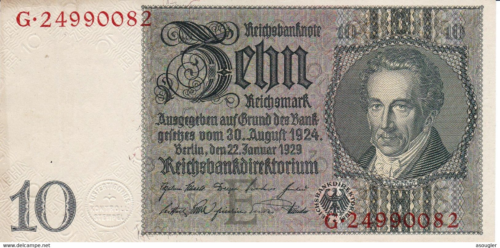 GERMANY 10 Reichsmark 1929 EXF P-180a "free Shipiing Via Registered Air Mail". - 10 Reichsmark