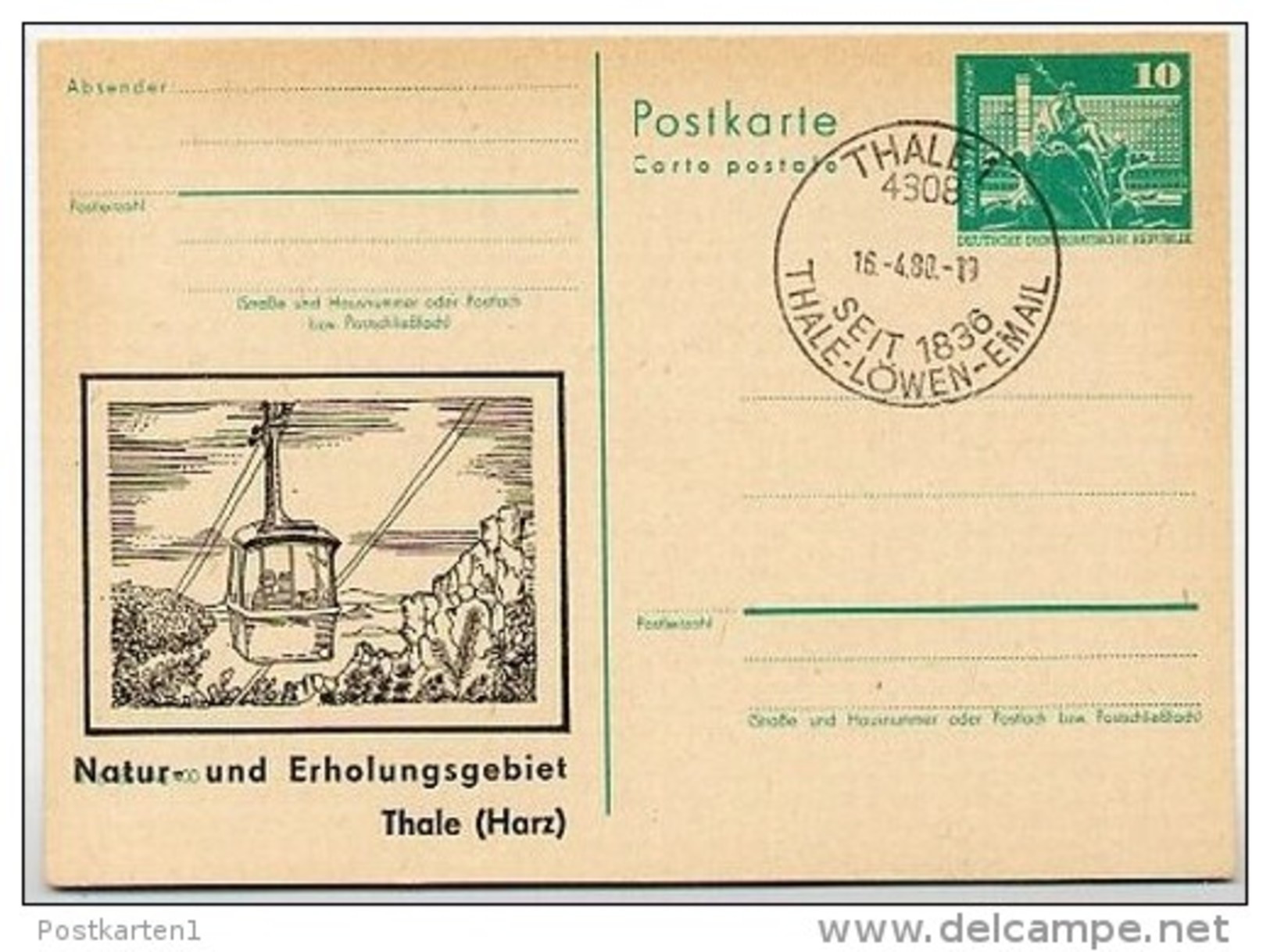 DDR P79-17-79 C107 Postkarte PRIVATER ZUDRUCK Seilbahn Thale Sost. 1980 - Cartoline Private - Usati