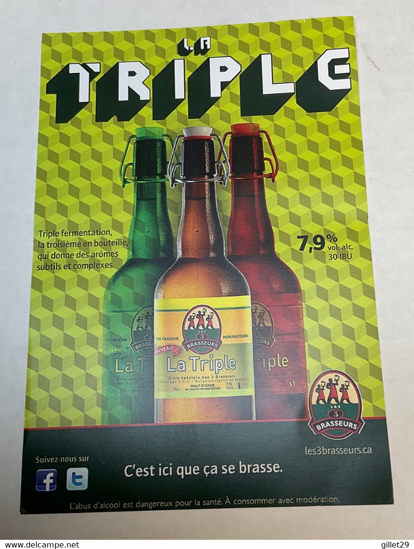 CARTON PUBLICITAIRE - LES 3 BRASSEURS, MONTRÉAL - LA TRIPLE - - Schilder