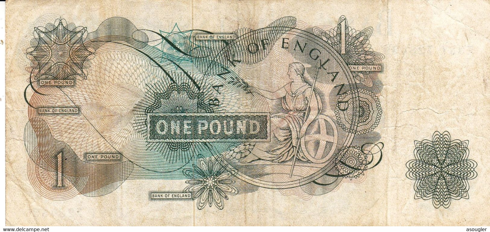 Great Britain UK ENGLAND 1 Pound  1962-1966 VF P-374c  (free Shipping Via Regular Air Mail (buyer Risk) - 1 Pond