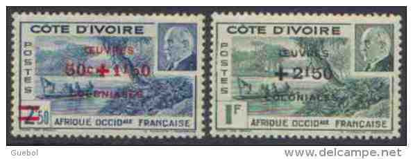 Détail De La Série Maréchal Pétain Surchargés -> Oeuvres Coloniales ** Cote D Ivoire N° 175 - 176 - 1944 Maréchal Pétain, Surchargés – Œuvres Coloniales