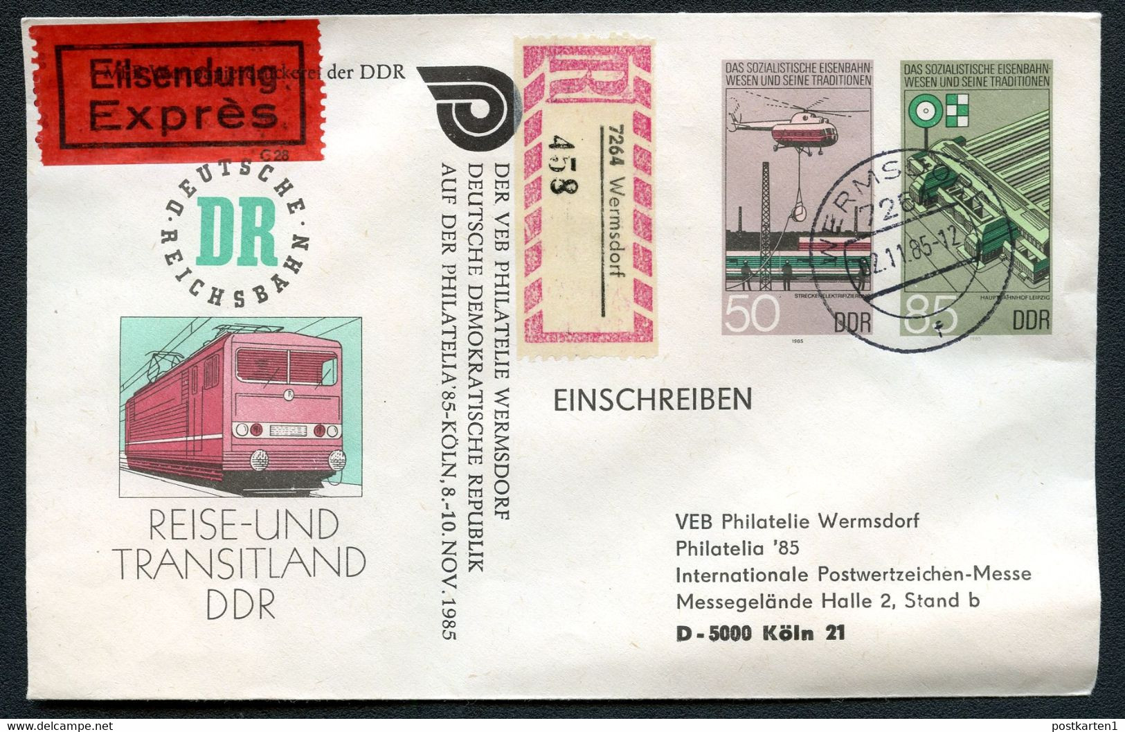 DDR U3-1b-85 C1-b Umschlag ZUDRUCK PHILATELIA KÖLN Gebraucht 1985 - Privatumschläge - Gebraucht