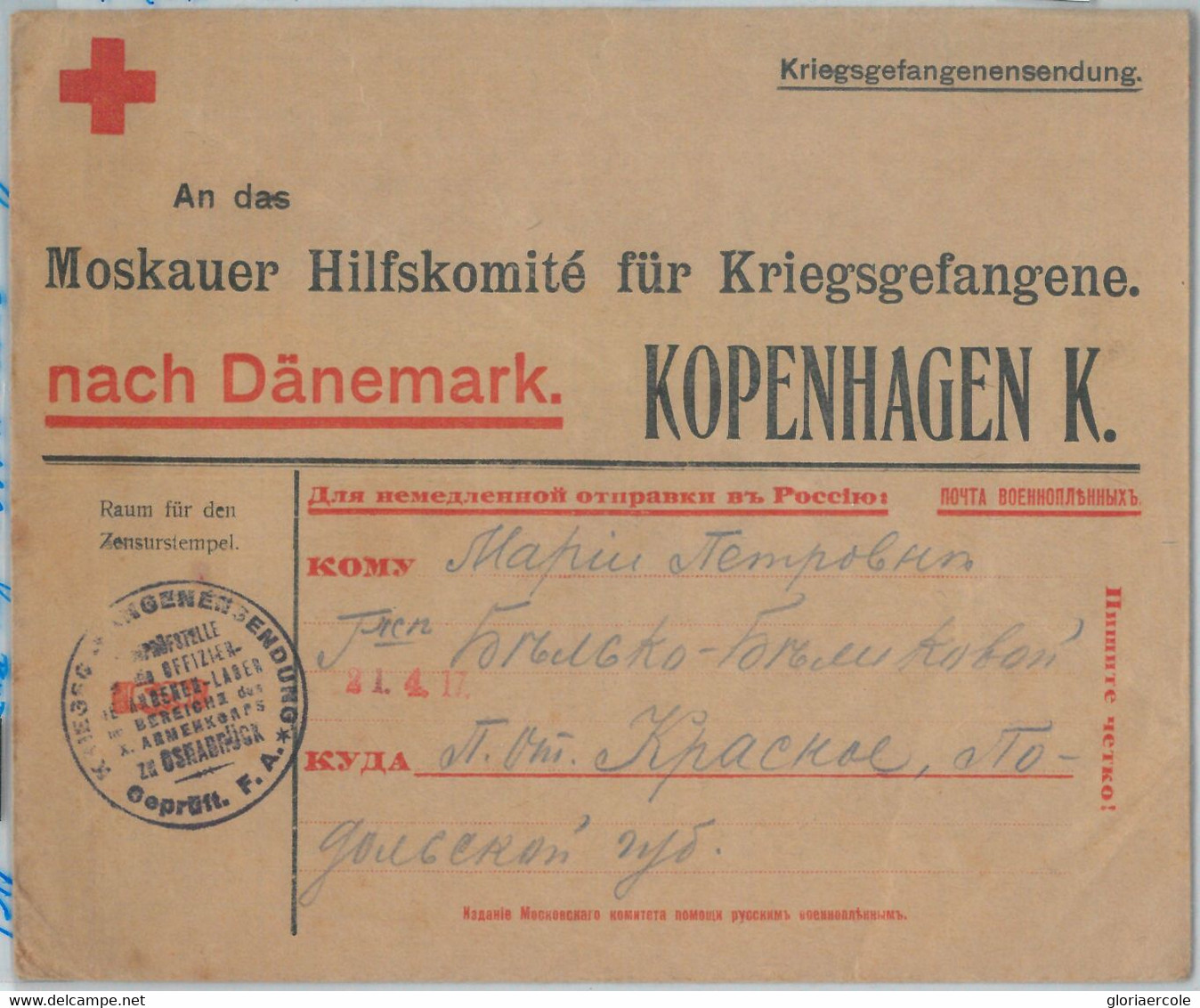 81899 - DENMARK  - Postal History -  Russian POW In Osnabrück - RED CROSS - Briefe U. Dokumente