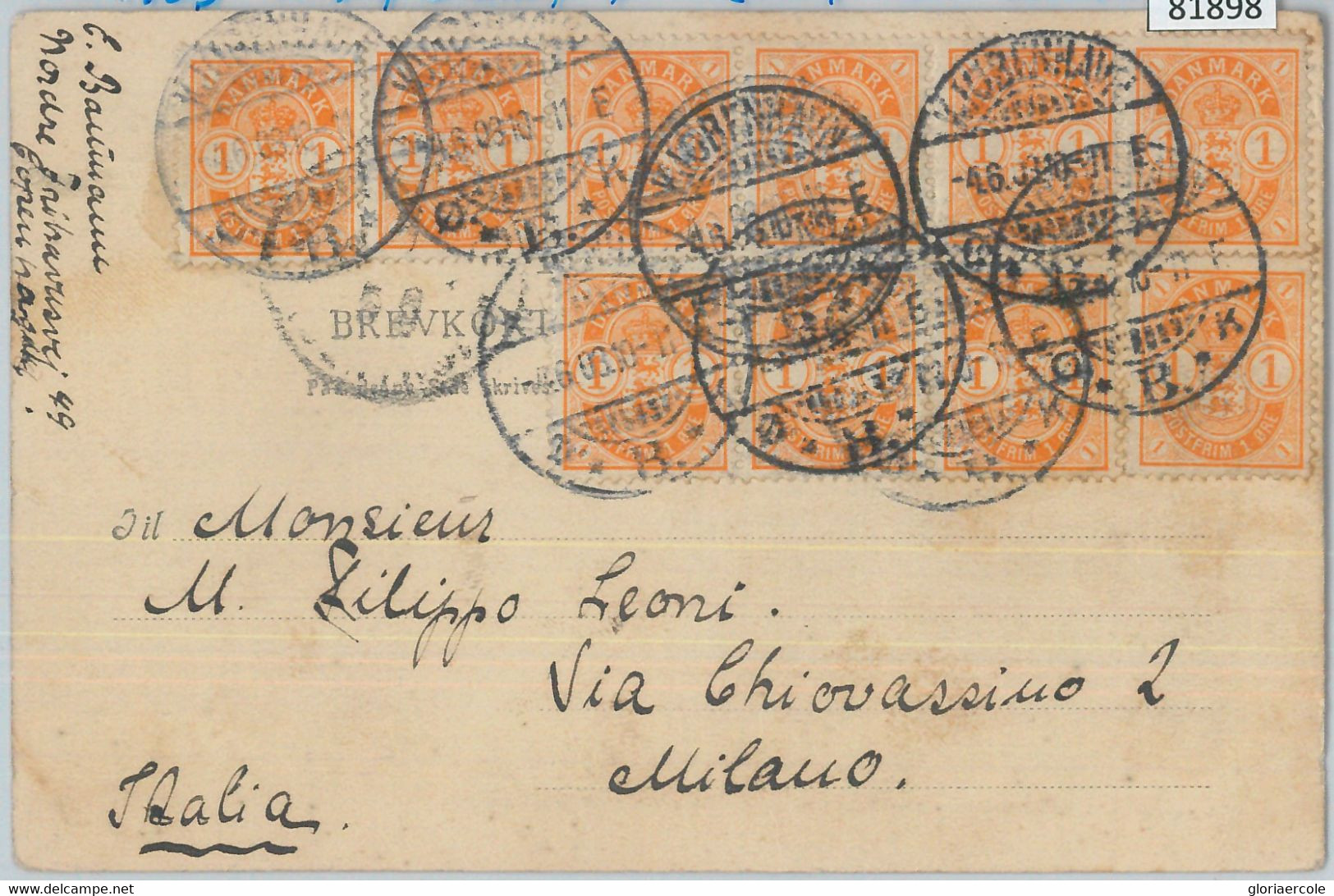 81898 - DENMARK - Postal History - 1 Frm Strips Of 5 + 3  On POSTCARD  1903 - Lettres & Documents
