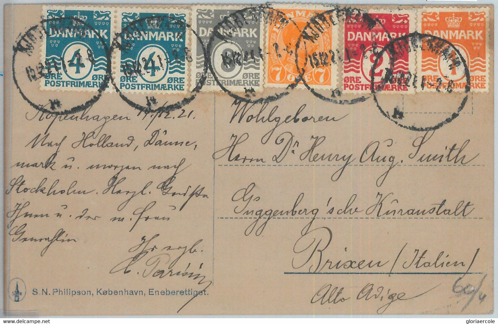 81897 - DENMARK - Postal History -  Colourful MIXED FRANKING  On POSTCARD  1921 - Brieven En Documenten