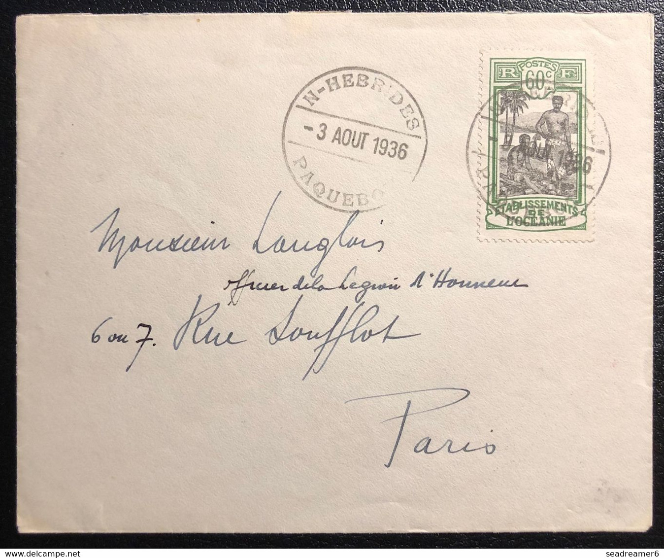 Océanie Lettre 1936 TAHITI N°56 Obl Dateur N-HEBRIDES PAQUEBOT + Transit NEW HEBRIDES VILA Pour PARIS Superbe ! - Cartas & Documentos