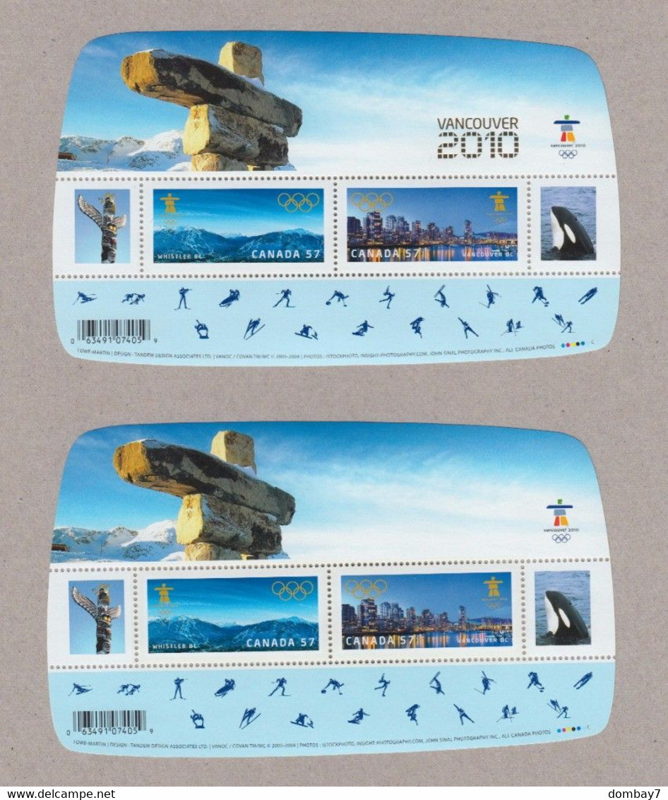 Qt. VANCOUVER 2010 WINTER OLYMPICS = Set Of 2 SSs - REGULAR And OVERPRINT With Real GOLD Canada 2010 #2366 And #2366c - Hiver 2010: Vancouver