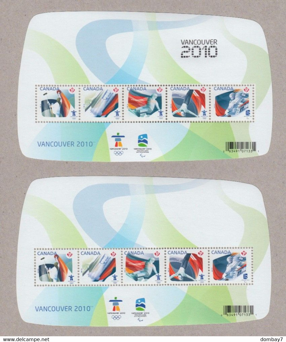 Qt. SILVER OVERPRINT + REGULAR = Set Of 2 SSs = 2010 VANCOUVER OLYMPICS = Canada 2009 #2299, 2299f MNH - Winter 2010: Vancouver