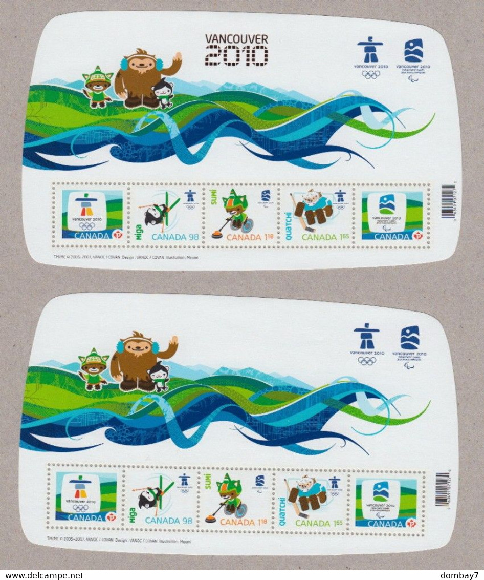 Qt. BRONZE OVERPRINT + REGULAR = Set Of 2 SSs = 2010 VANCOUVER OLYMPICS = Canada 2009 #2305, 2305f MNH - Winter 2010: Vancouver