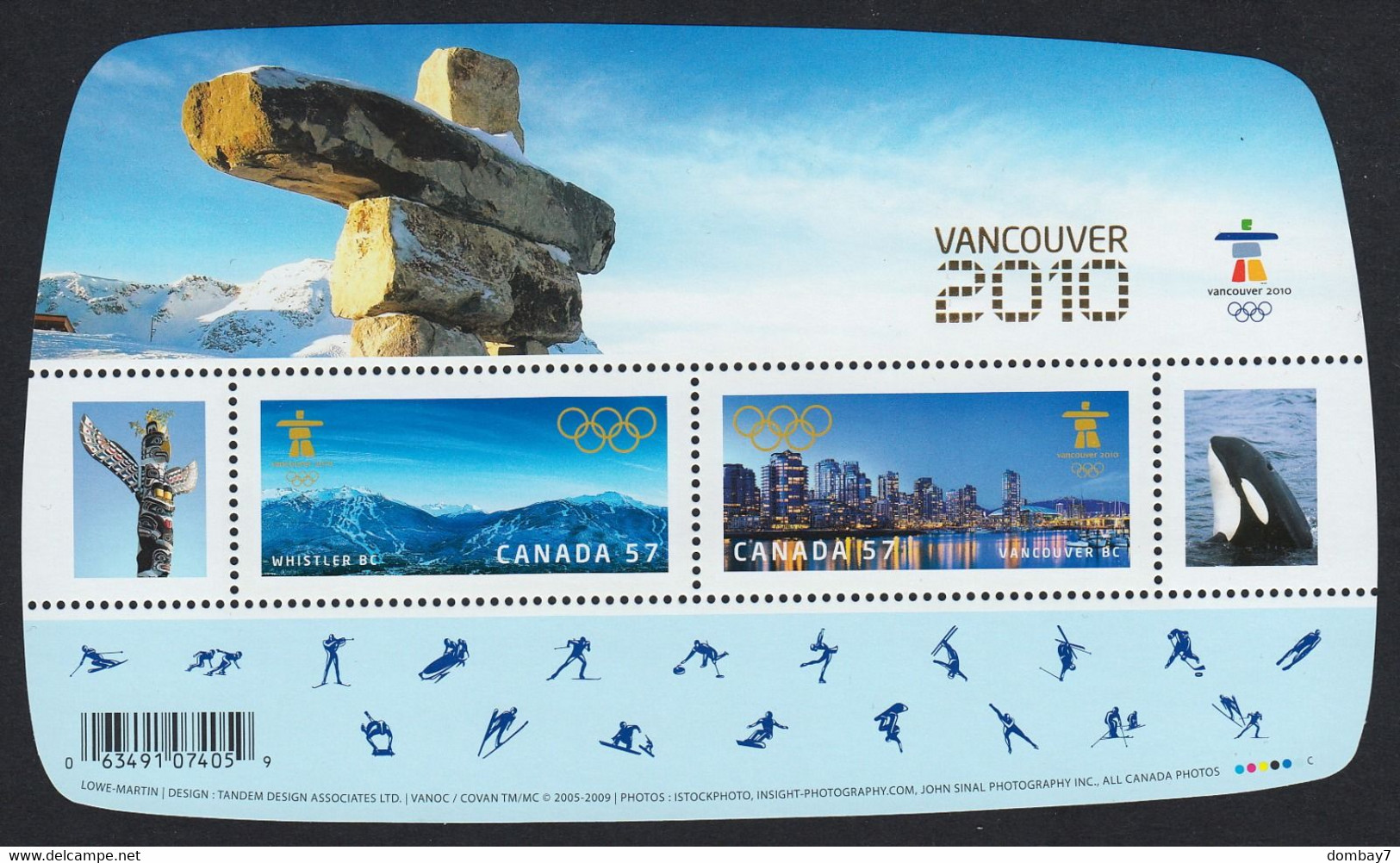 Qt. GOLD OVERPRINT Souvenir Sheet = 2010 VANCOUVER WINTER OLYMPIC GAMES = Canada 2010 Sc# 2366c - Invierno 2010: Vancouver