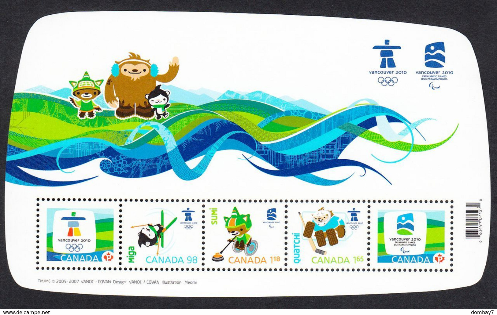 Qt. 2010 VANCOUVER WINTER OLYMPIC GAMES = MASCOTS = Souvenir Sheet = Canada 2009 Sc# 2305 - Winter 2010: Vancouver