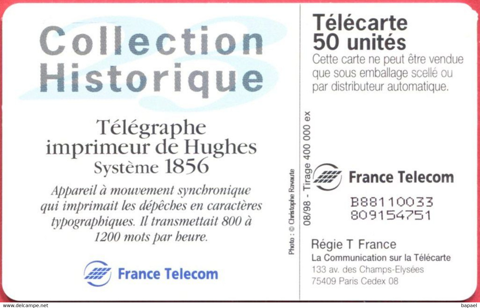 Télécarte Réf Pho 0905 (1998) - Thème Téléphones (Recto-Verso) - Telefone