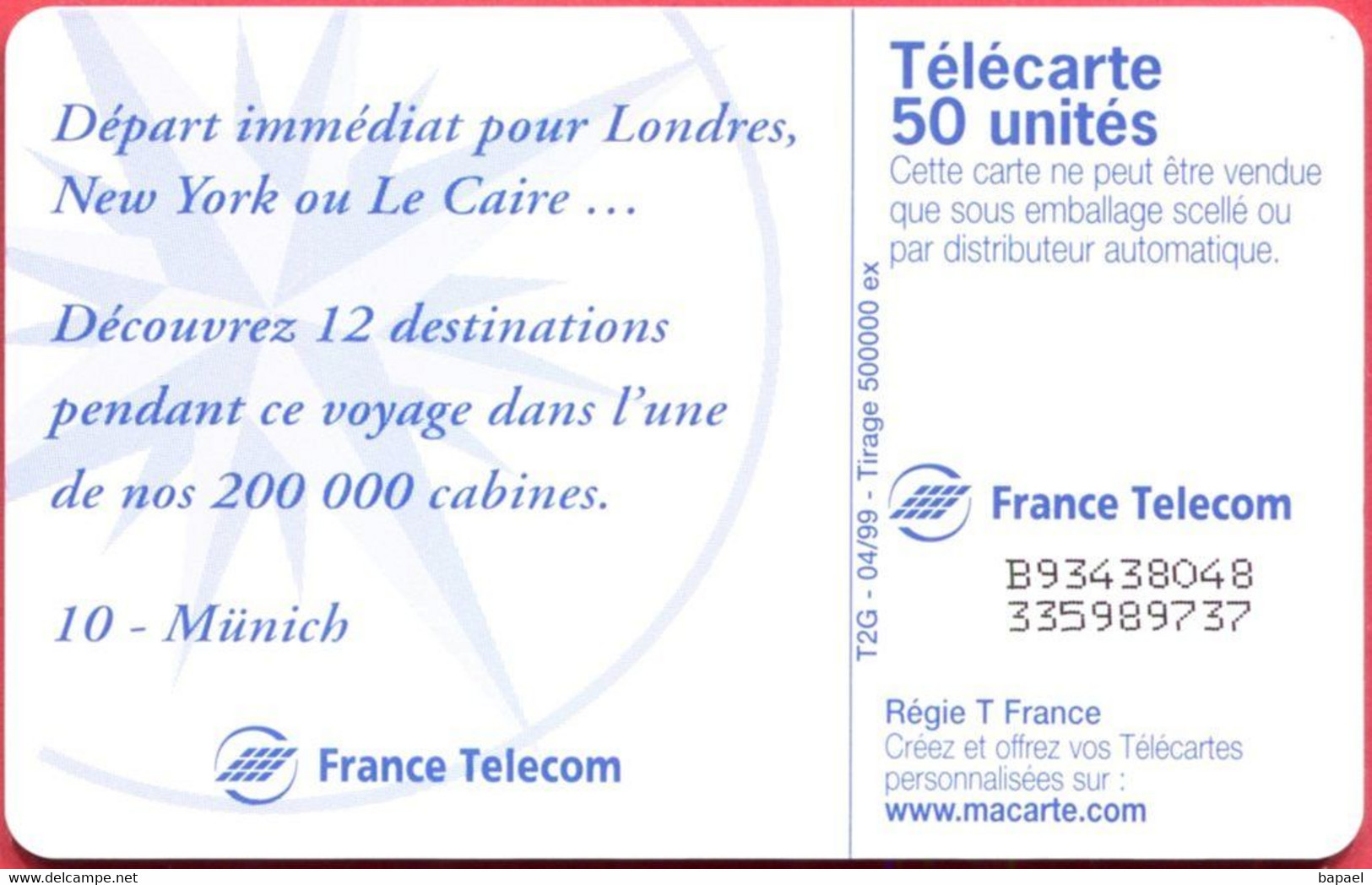 Télécarte Réf Pho 0973 (1999) - Thème Cabines Téléph. - Londres, New-York, Le Caire (Recto-Verso) - Telephones