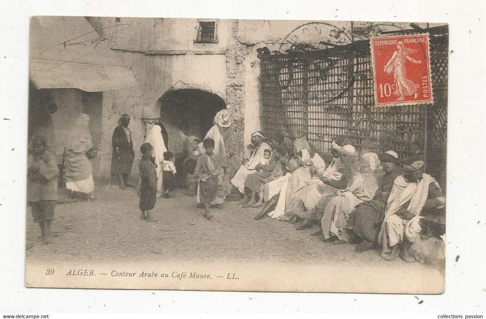 Cp, Métier , CONTEUR ARABE Au Café Maure , Spectacle ,Algérie , ALGER , Voyagée 1910 - Altri & Non Classificati