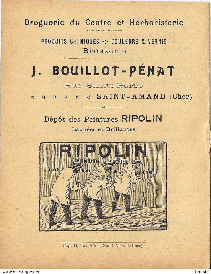Droguerie Du Centre -Herboristerie - J. BOUILLOT - PÉNAT - Saint-Amand (Cher) Dépôt Peinture  RIPOLIN - Droguerie & Parfumerie