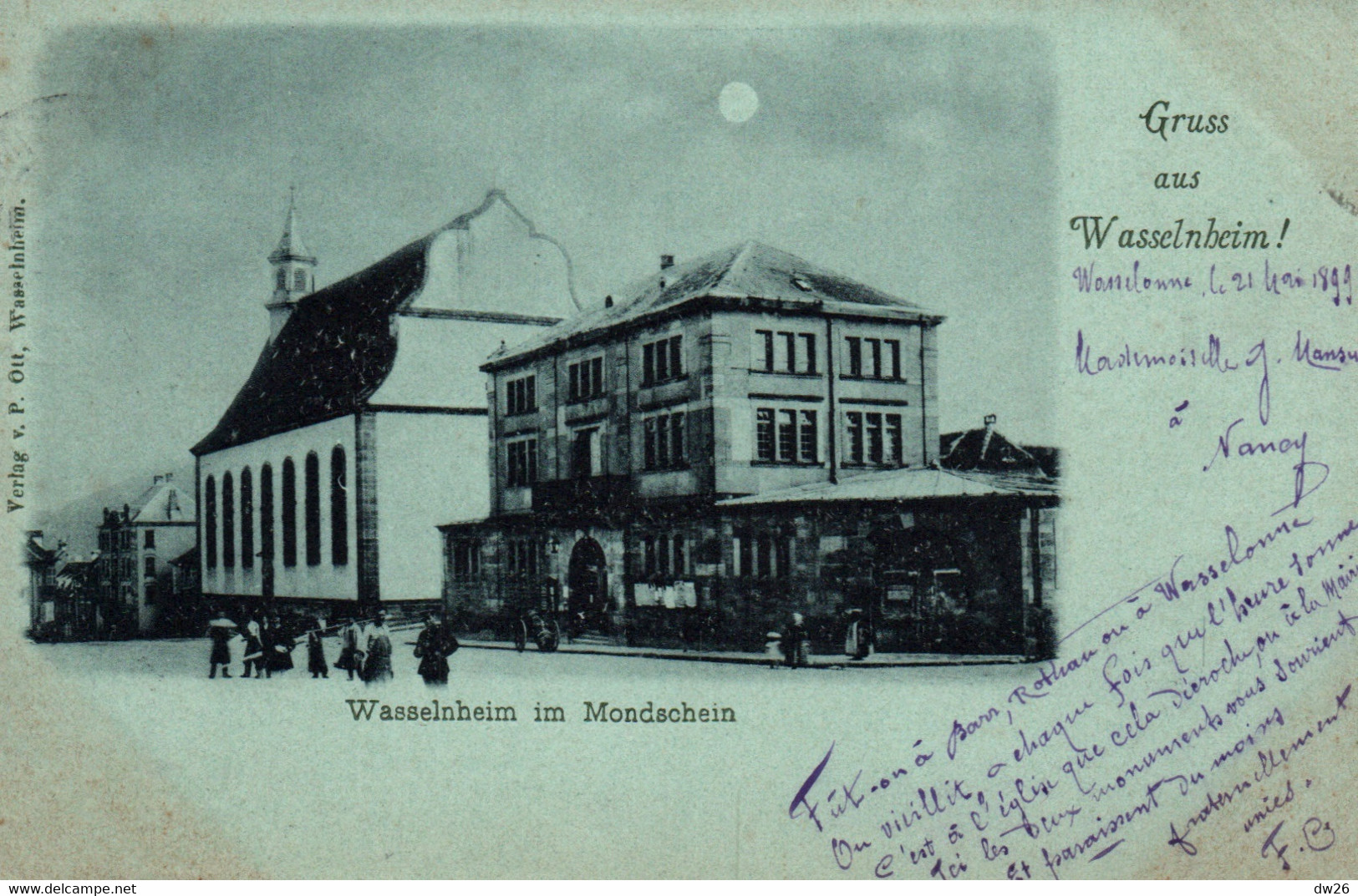 Gruss Aus Wasselnheim (Souvenir De Wasselonne, Bas-Rhin) Wasselnheim Im Mondschein 1899 (clair De Lune) - Wasselonne