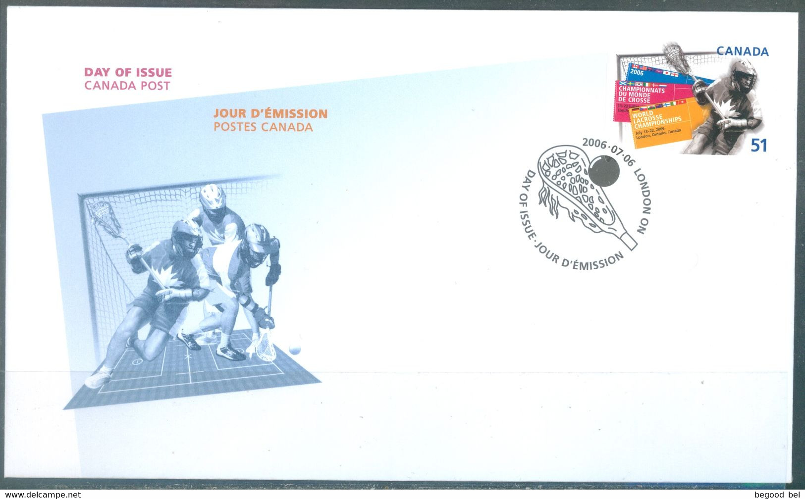 CANADA - FDC - 6.7.2006 - LACROSSE CHAMPIONSHIP SPORT  - Yv 2228 - Lot 24375 - 2001-2010