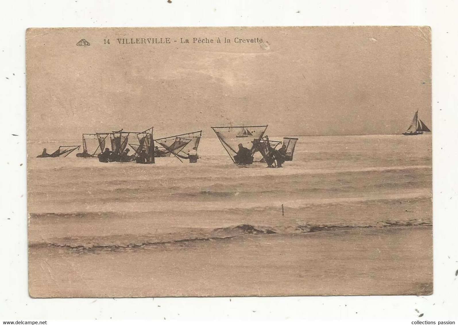 Cp , Sports , Pêche ,pêcheurs ,14 , VILLERVILLE ,la Pêche à La Crevette,écrite - Pesca