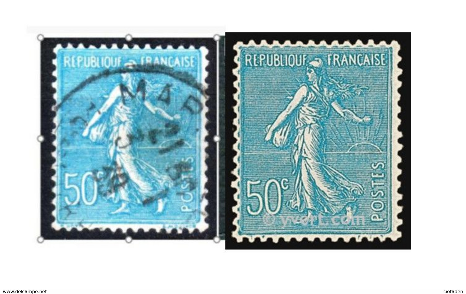 Semeuse - 1937 - 50c Turquoise- YT 362   - Variété - Usati