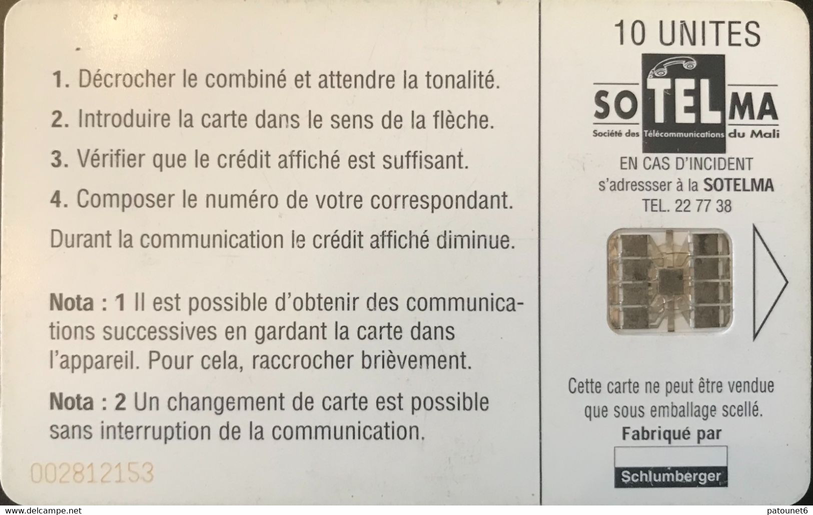 MALI  -  Phonecard  -  SOTELMA  -  SC 7  -  AL FAROUK  -  10 Unités - Malí