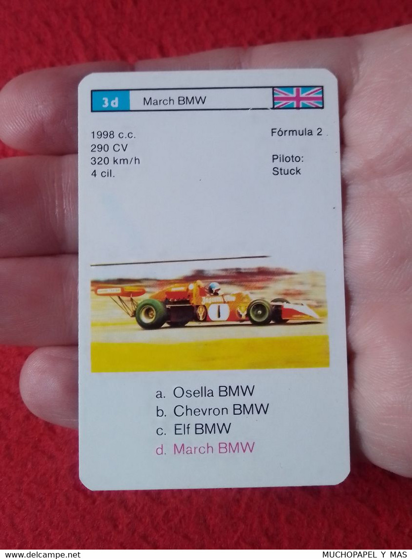 CROMO CARTA NAIPE MINICARTA CARD O SIMIL F2 FORMULA 2 RACE CARS CARRERAS AUTOS PILOTO STUCK UK MARCH BMW PILOT VOITURE.. - Automobile - F1