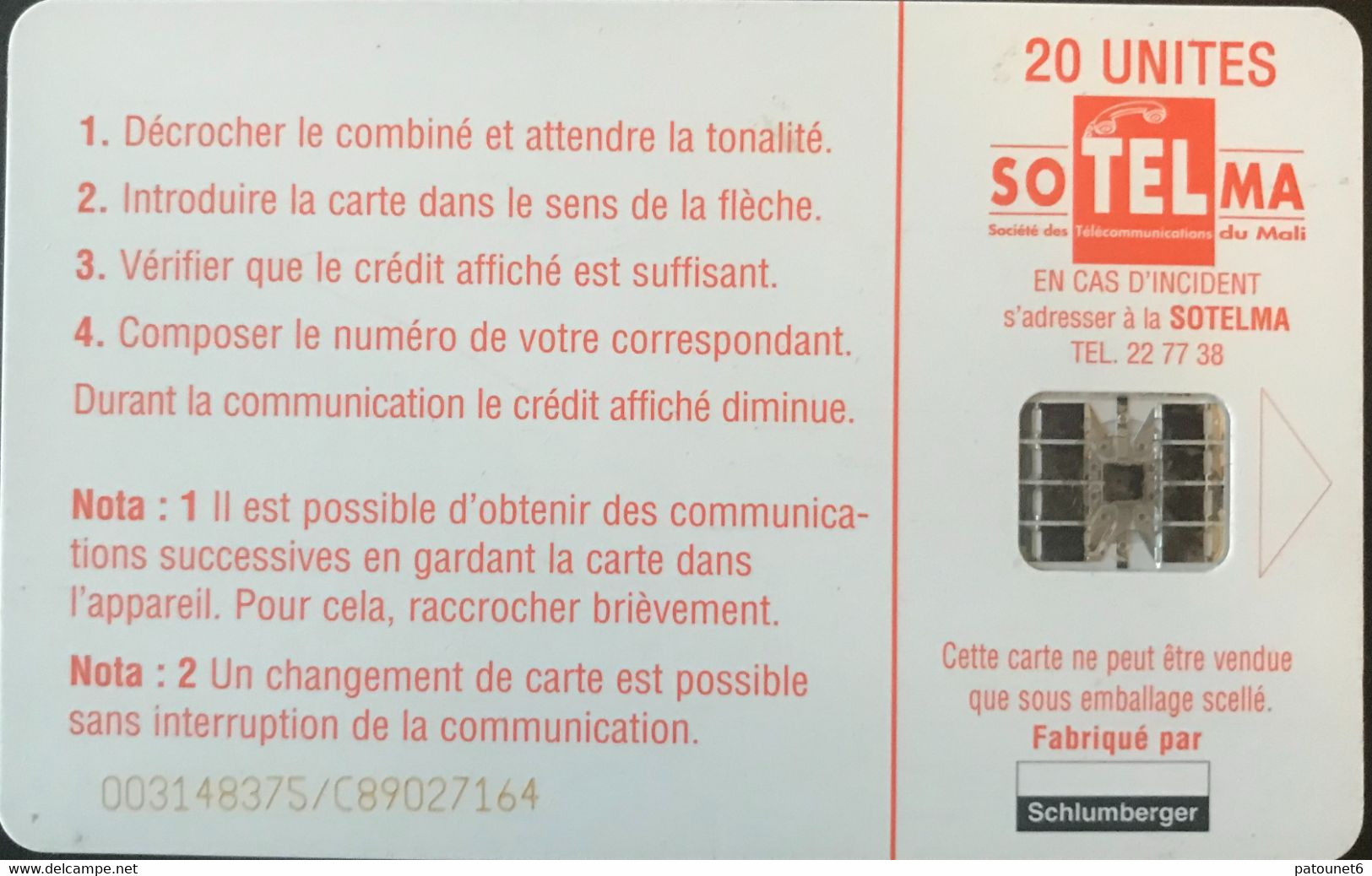MALI  -  Phonecard  -  SOTELMA  -  SC 7  -  Vers Le Marché -  10 Unités - Malí