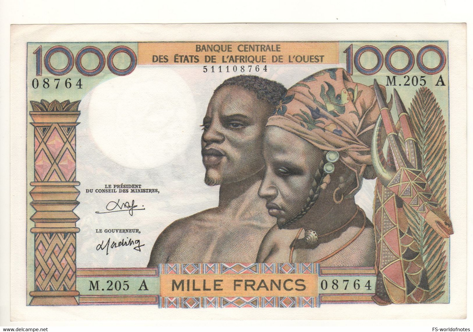 IVORY COAST  1'000 Francs   P103An    WEST AFRICAN STATES  Attractive   (ND  1965) Almost Uncirculated - Côte D'Ivoire