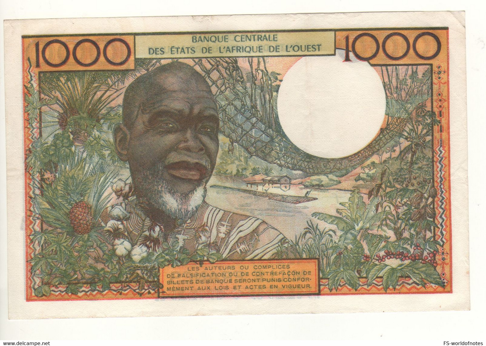 Ivory Coast   WEST AFRICAN STATES   Attractive   1'000 Francs P103Ak  ( ND  1965 ) - Costa De Marfil