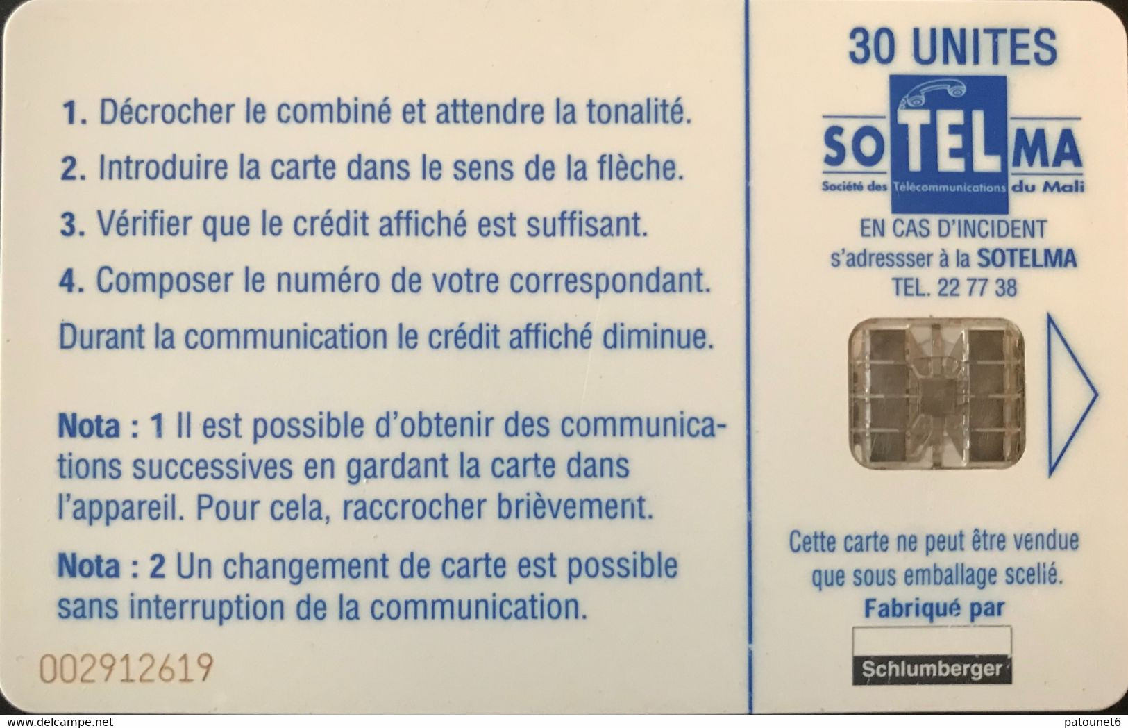 MALI  -  Phonecard  -  SOTELMA  -  SC 7  -  TOMBOUCTOU  -  30 Unités - Malí