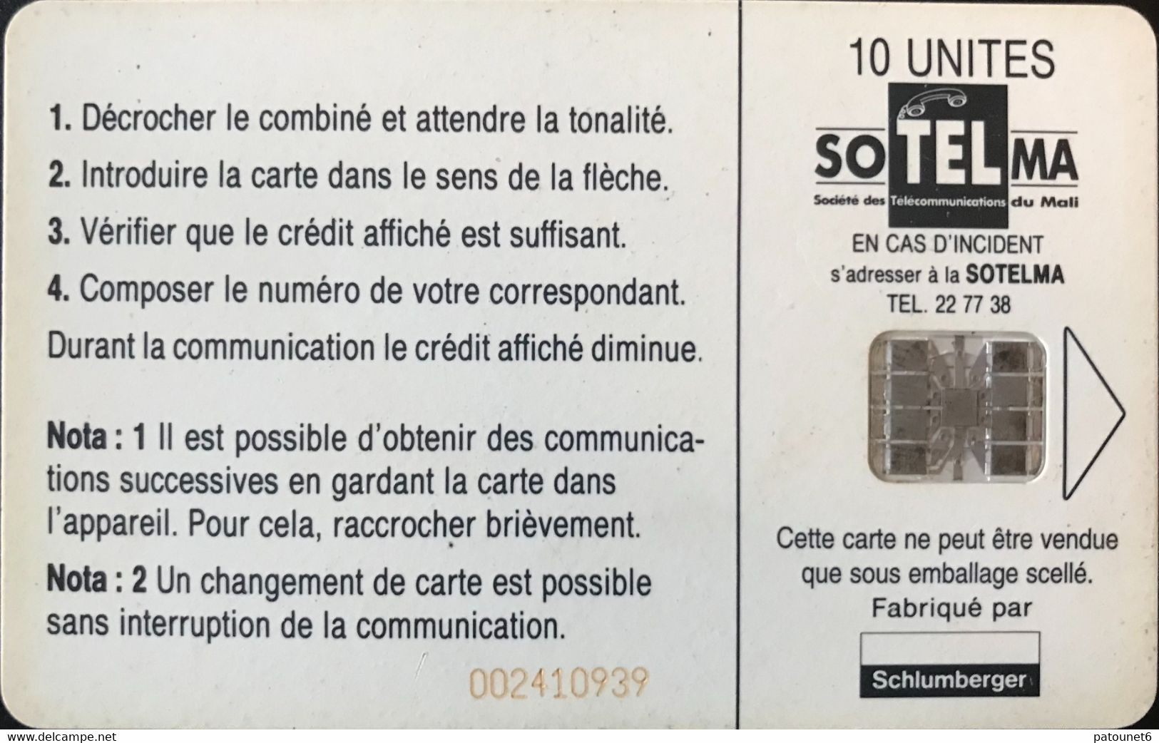 MALI  -   Phonecard  -  SOTELMA  -  SC7  -  Edifice  -  10 Unités - Malí