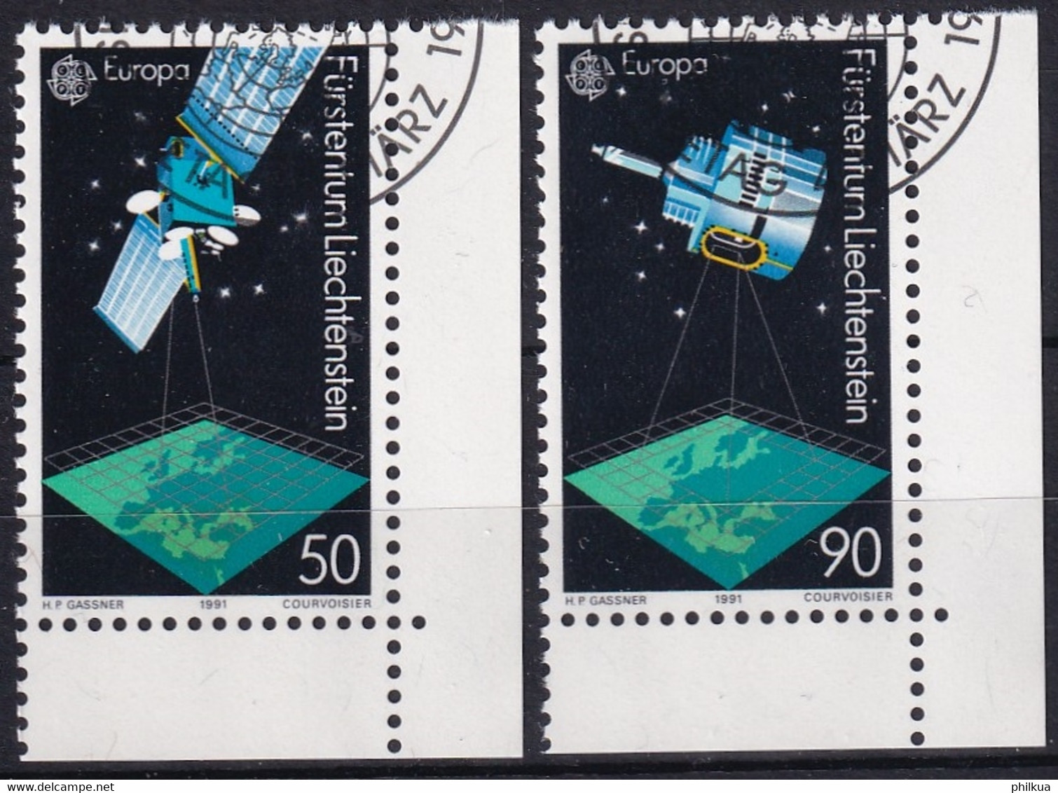 MiNr. 1011 - 1012  Liechtenstein1991, 4. März. Europa: Europäische Weltraumfahrt - Europe