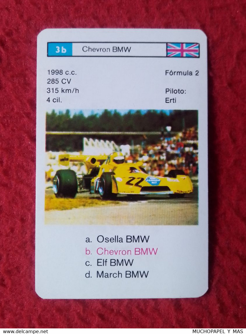 CROMO CARTA NAIPE MINICARTA CARD O SIMIL F2 FORMULA 2 RACE CARS CARRERAS AUTOS PILOTO ERTI CHEVRON BMW UK PILOT VOITURE. - Automobile - F1