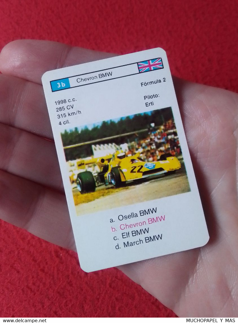 CROMO CARTA NAIPE MINICARTA CARD O SIMIL F2 FORMULA 2 RACE CARS CARRERAS AUTOS PILOTO ERTI CHEVRON BMW UK PILOT VOITURE. - Automobile - F1