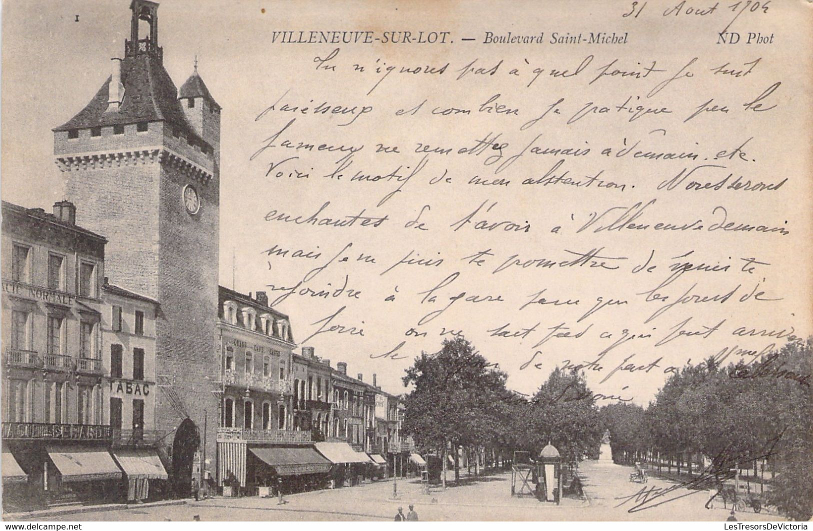 Villeneuve Sur Lot - Boulevard Saint Michel - Corespondance Datée De 1904 - Dos Non Divisé - Villeneuve Sur Lot