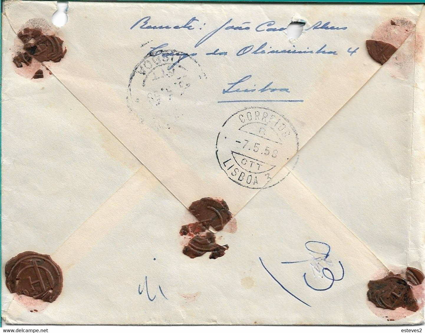 Portugal , 1958 , CHIADO Registration Label , Wax Seals - Postmark Collection