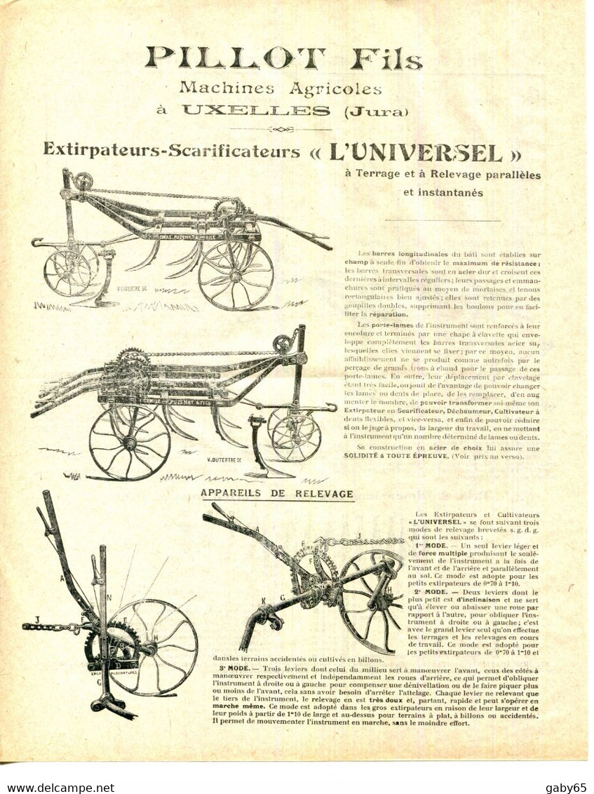 39.JURA.UXELLES.DOCUMENTATION POUR MACHINES AGRICOLES.PILLOT FILS. - Non Classés