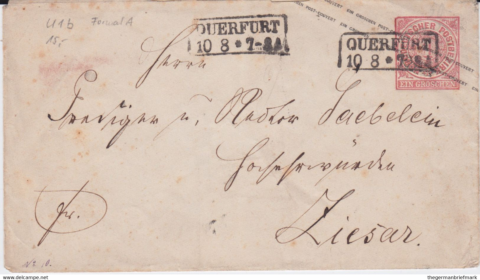 Preußen Nv Ra2 Querfurt Ganzsache NDP U 1 A N Ziesar Ca 1868 - Interi Postali