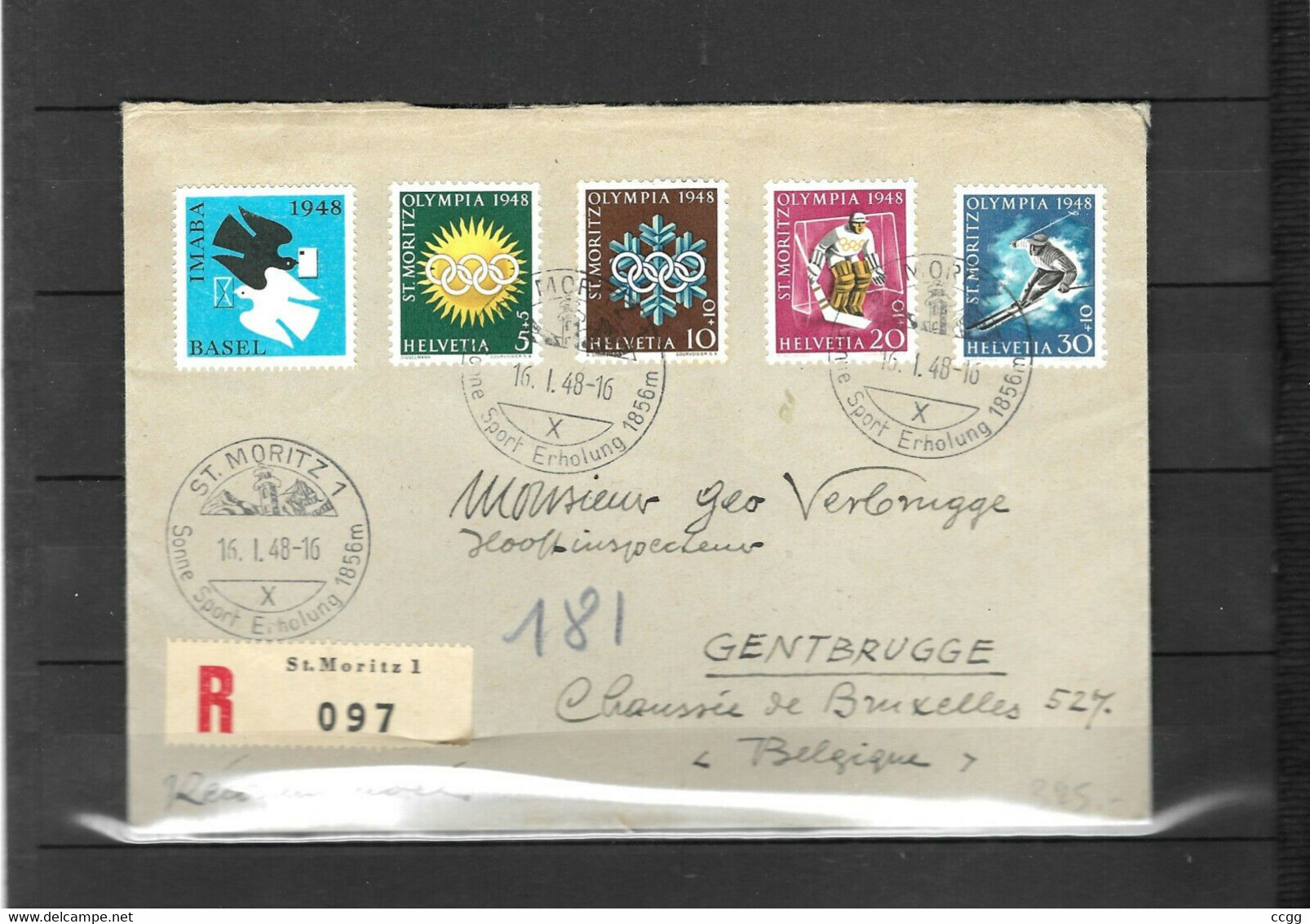 Olympic Games 1948 , Zwitserland - Briefomslag - Hiver 1948: St-Moritz