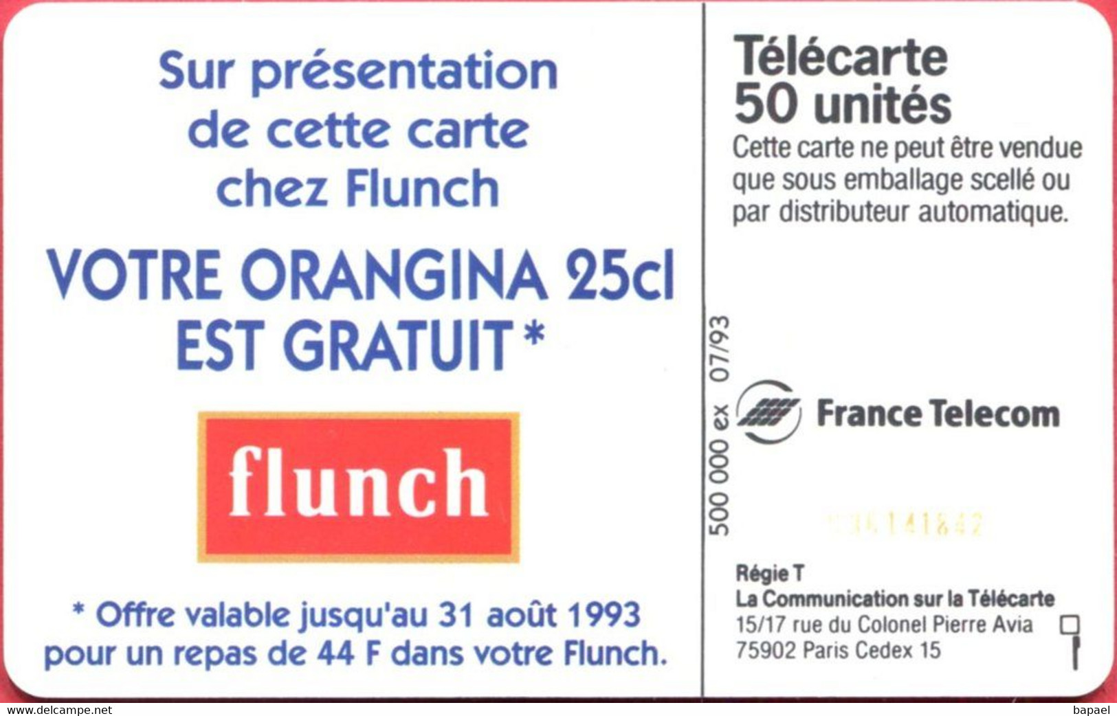 Télécarte Réf Pho 0381 (1993) - Thème Boissons - Orangina (Recto-Verso) - Alimentation