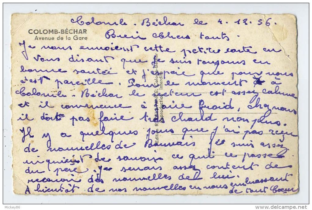 Algérie--COLOMB BECHAR--BECHAR--1956--Avenue De La Gare,cpsm 9 X 14 Couleur éd R.Delayance - Bechar (Colomb Béchar)