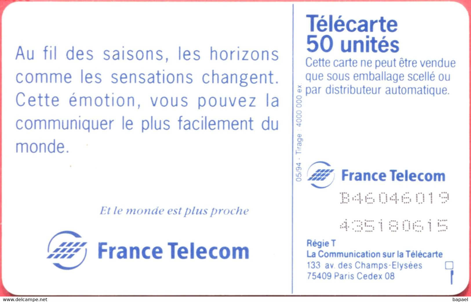 Télécarte Réf Pho 0466C (1994) Thème Arbres - Le Printemps (Recto-Verso) - Opérateurs Télécom