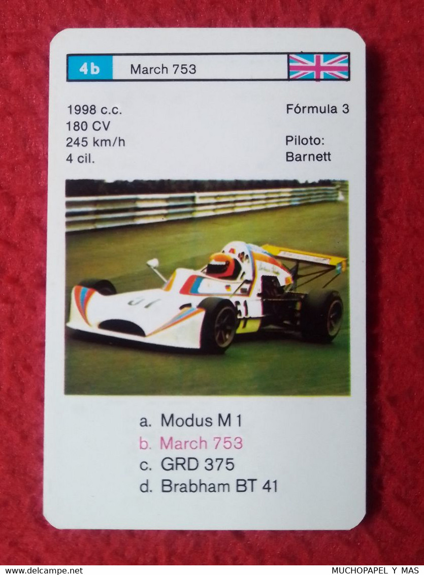 CROMO CARTA NAIPE MINICARTA CARD O SIMIL F3 FORMULA 3 RACE CARS CARRERAS AUTOS PILOTO BARNETT MARCH 753 UK VOITURE PILOT - Automobile - F1