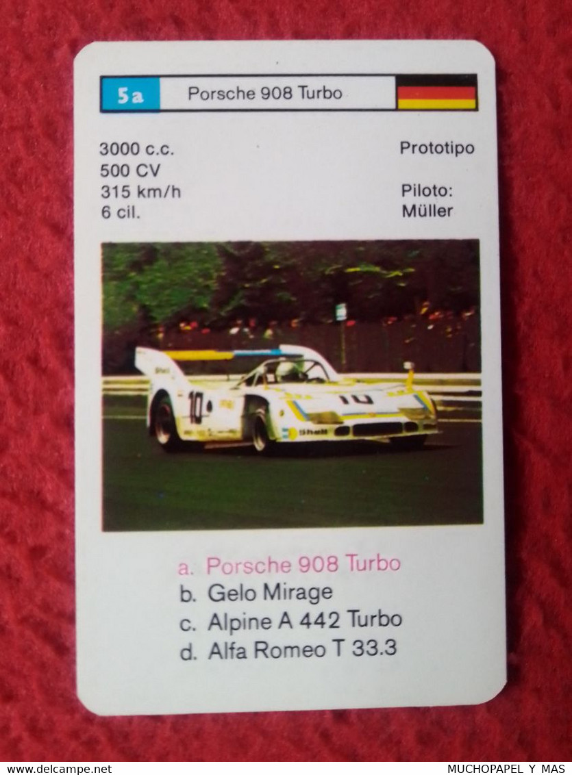 CROMO CARTA NAIPE MINICARTA CARD O SIMIL PROTOTIPO RACE CARS CARRERAS AUTOS PILOTO MÜLLER PORSCHE 908 TURBO GERMANY VER. - Automobile - F1