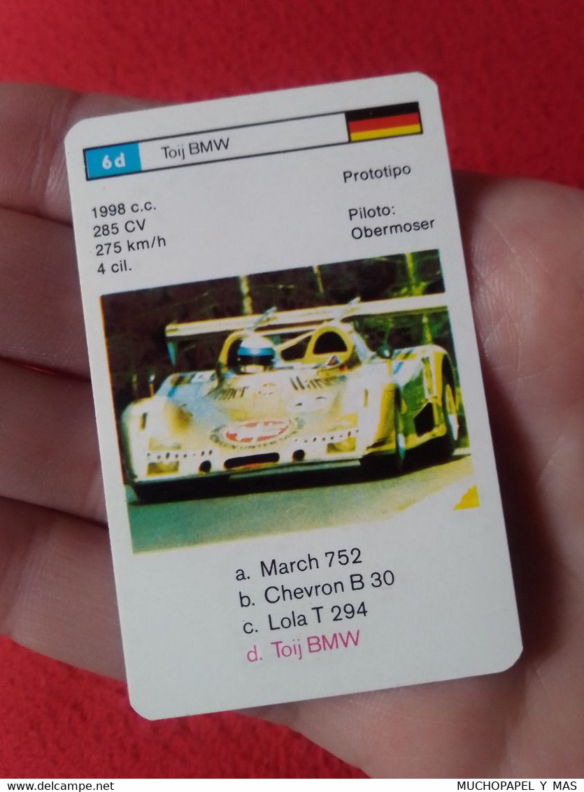 CROMO CARTA NAIPE MINICARTA CARD O SIMIL PROTOTIPO RACE CARS CARRERAS AUTOS PILOTO OBERMOSER TOIJ BMW GERMANY PILOT VER. - Automobile - F1