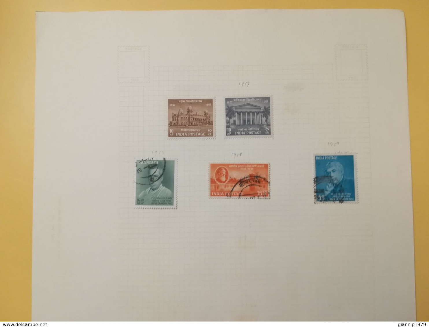 PAGINA PAGE ALBUM INDIA 1955 ATTACCATI PAGE WITH STAMPS COLLEZIONI LOTTO LOT LOTS - Collections, Lots & Series